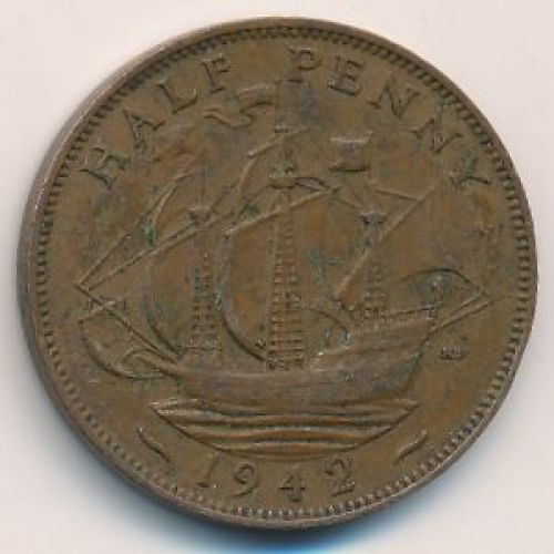 1/2 пенни 1942 год Великобритания haif penny Георг IV