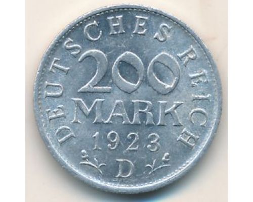 200 марок 1923 год D Германия Веймарская Республика Состояние VF