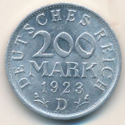 200 марок 1923 год D Германия Веймарская Республика Состояние VF
