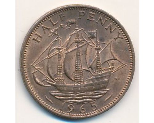 1/2 пенни 1965 год Великобритания haif penny Елизавета II