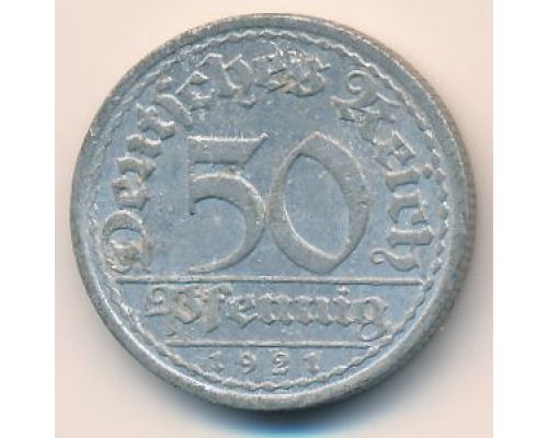 50 пфеннигов 1921 год A Германия Веймарская Республика Состояние F