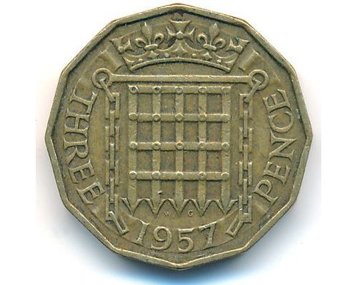 3 пенса 1957 год Великобритания Елизавета II