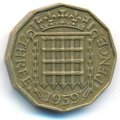 3 пенса 1959 год Великобритания Елизавета II