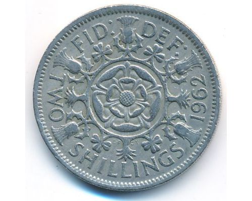 2 шиллинга 1962 год Великобритания Елизавета II Роза Тюдоров