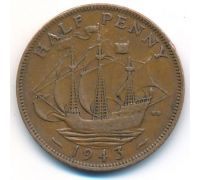 1/2 пенни 1943 год Великобритания haif penny Георг IV