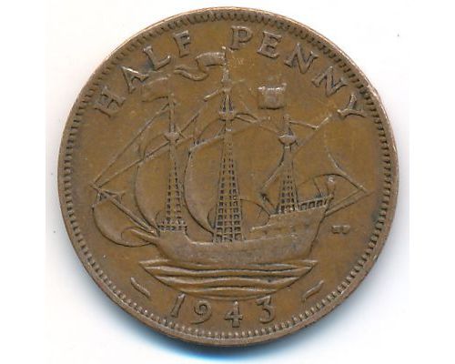 1/2 пенни 1943 год Великобритания haif penny Георг IV