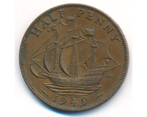 1/2 пенни 1949 год Великобритания haif penny Георг IV