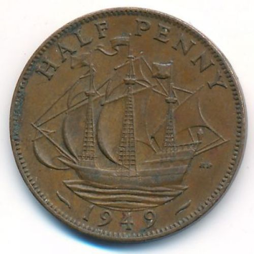 1/2 пенни 1949 год Великобритания haif penny Георг IV