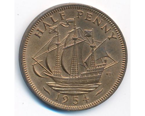 1/2 пенни 1954 год Великобритания haif penny Елизавета II