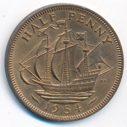 1/2 пенни 1954 год Великобритания haif penny Елизавета II