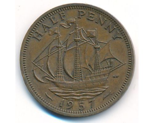 1/2 пенни 1957 год Великобритания haif penny Елизавета II
