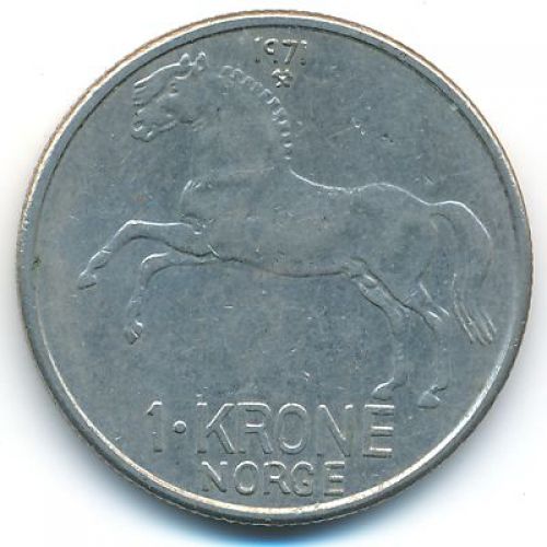 1 крона 1971 год Норвегия Лошадь