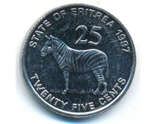 25 центов 1997 год Эритрея Зебра