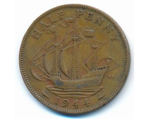 1/2 пенни 1944 год Великобритания haif penny Георг IV