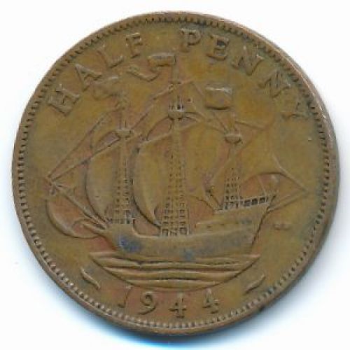 1/2 пенни 1944 год Великобритания haif penny Георг IV