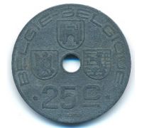 25 сентим 1943 год Бельгия BELGIE-BELGIQUE состояние VF
