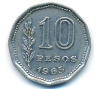 10 песо 1965 год Аргентина