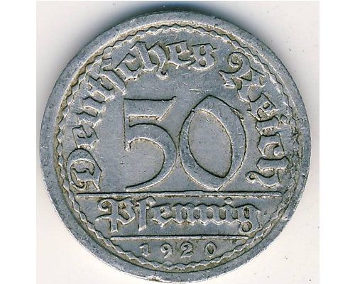 50 пфеннигов 1920 год F Германия Веймарская Республика Состояние F