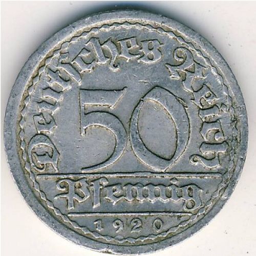 50 пфеннигов 1920 год F Германия Веймарская Республика Состояние F