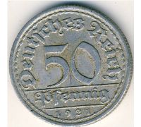 50 пфеннигов 1921 год F Германия Веймарская Республика Состояние F