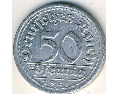 50 пфеннигов 1921 год G Германия Веймарская Республика Состояние VF