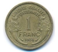 1 франк 1938 год Франция состояние VF