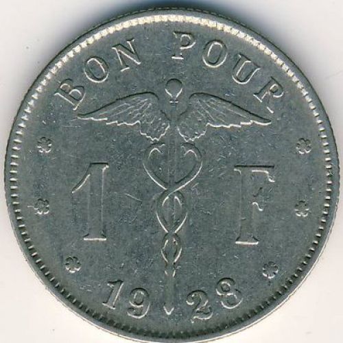 1 франк 1928 год Бельгия BELGIQUE