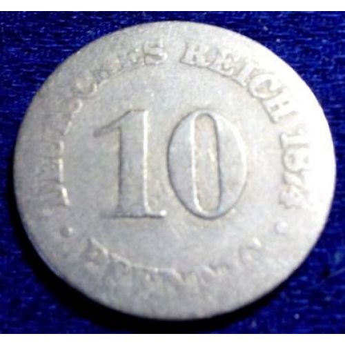 10 пфеннигов 1874 год Германия (Германская Империя) Состояние G