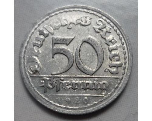50 пфеннигов 1920 год D Германия Веймарская Республика Состояние F