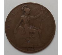 1 пенни 1912 год Великобритания, one penny Георг V №2