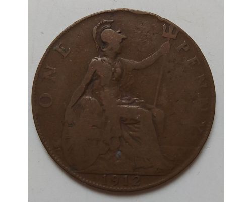 1 пенни 1912 год Великобритания, one penny Георг V №2