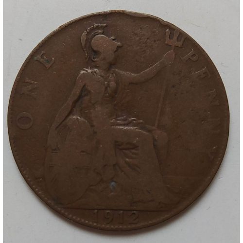 1 пенни 1912 год Великобритания, one penny. Георг V №2