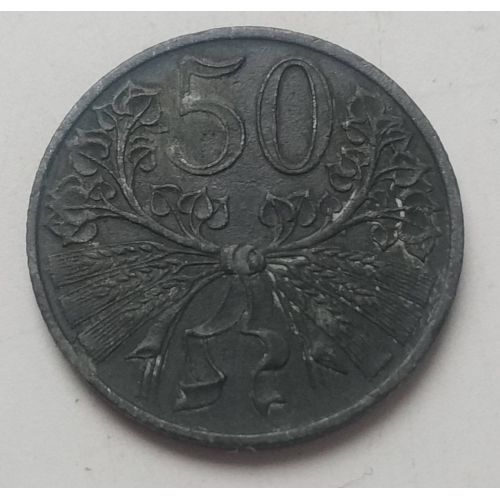 50 гелеров 1942 год Богемия и Моравия Состояние VG