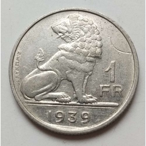 1 франк 1939 год Бельгия BELGIQUE-BELGIE
