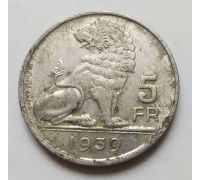 5 франков 1939 год Бельгия BELGIE-BELGIQUE состояние VG