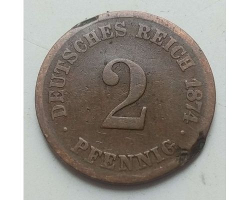 2 пфеннига 1874 год C Германия (Германская Империя) Состояние VG