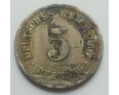 5 пфеннигов 1907 год F Германия (Германская Империя) Состояние VG