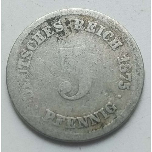 5 пфеннигов 1875 год (все буквы) Германия (Германская Империя) Состояние VG