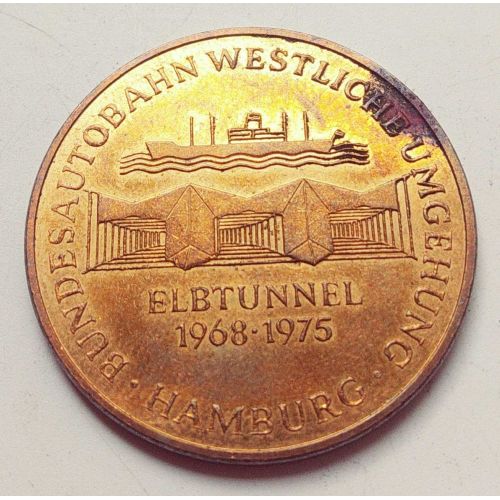 Медаль Hamburg ELBTUNNEL MEDAL GERMANY BUNDESBAHN 1968-1975 Дорожный Туннель