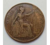 1 пенни 1913 год Великобритания, one penny Георг V