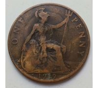 1 пенни 1919 год H Великобритания one penny Георг V Редкая