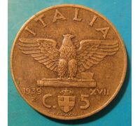 5 чентезимо 1939 год Италия Виктор Эммануил II