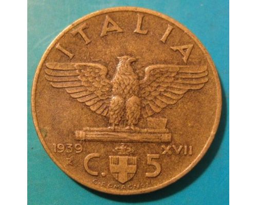 5 чентезимо 1939 год Италия Виктор Эммануил II