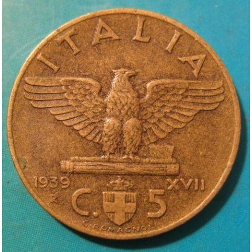 5 чентезимо 1939 год Италия Виктор Эммануил II
