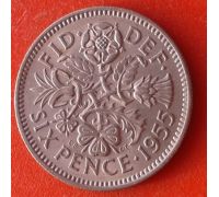 6 пенсов 1955-1967 год Великобритания