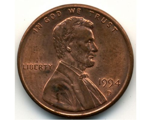 1 цент 1994 D года США Америка