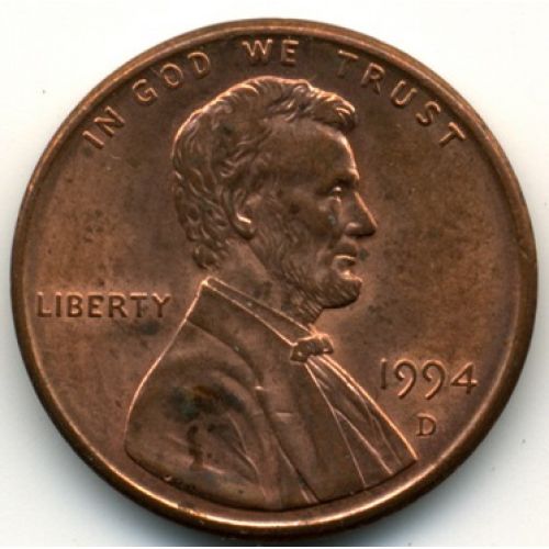 1 цент 1994 D года. США. Америка