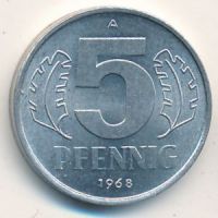 5 пфеннигов (1968–1990 г) ГДР Германия
