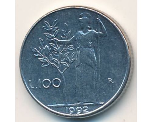 100 лир 1992 год Италия Маленькая