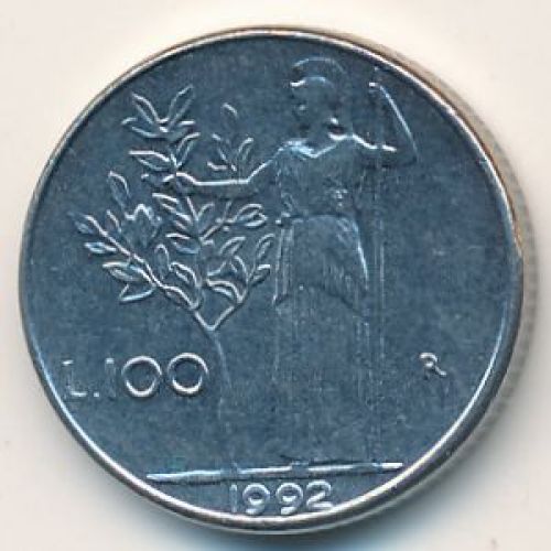 100 лир 1992 год. Италия. Маленькая